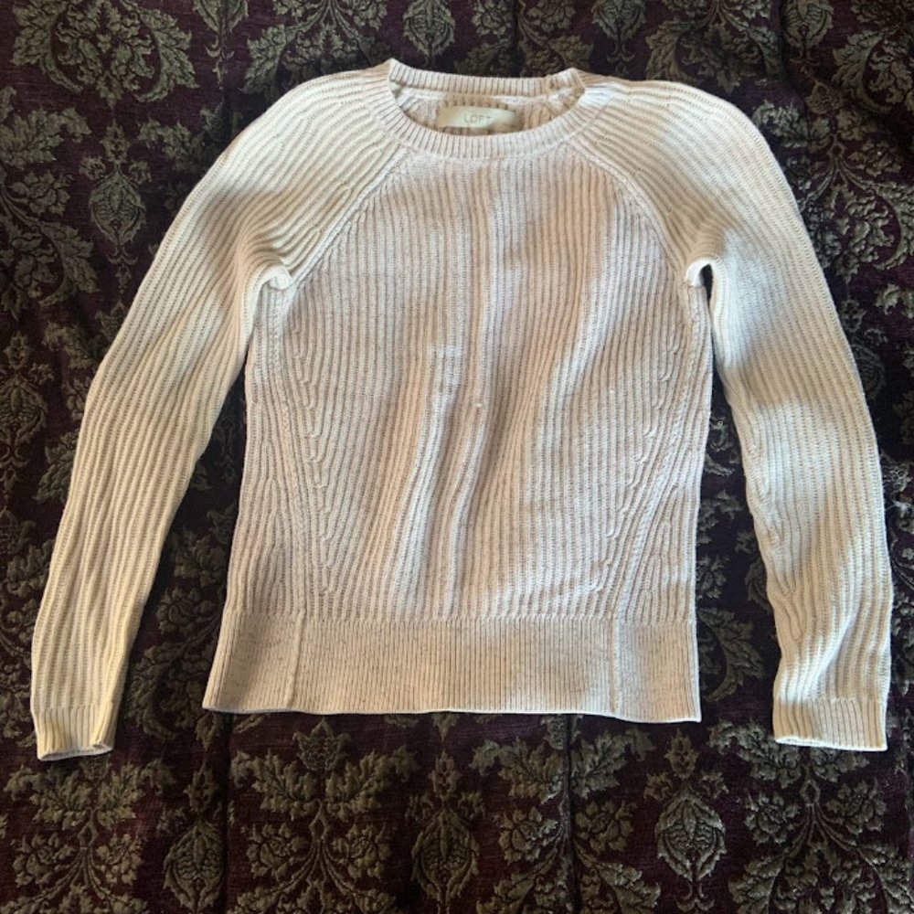 petite marbled oatmeal and gray crewneck sweater